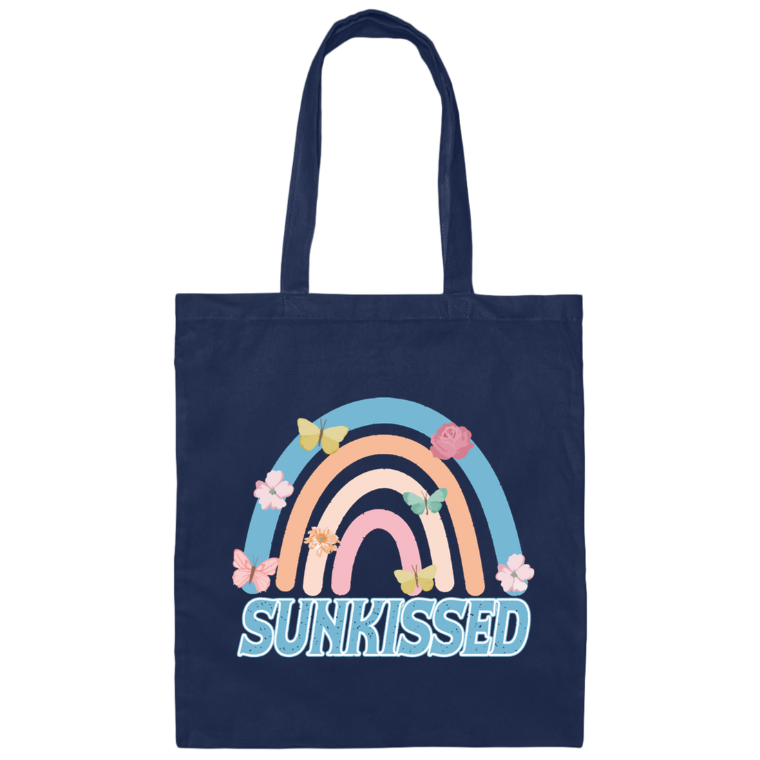 Sunkissed, Groovy Rainbow, Butterfly, Flower, Kid Design Canvas Tote Bag