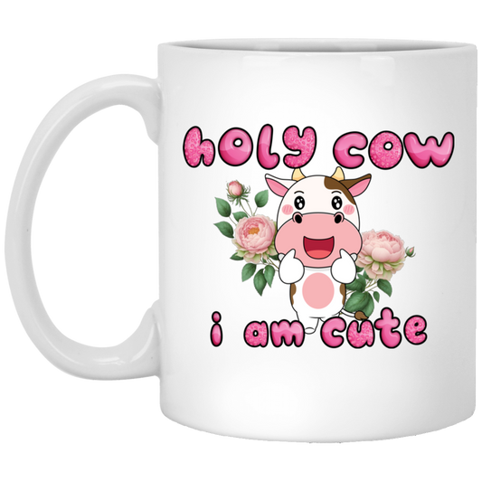Holy Cow, I Am Cute, Cute Cow, Flower With Cow, Lovely Cow, Merry Christmas, Trendy Chrismas White Mug
