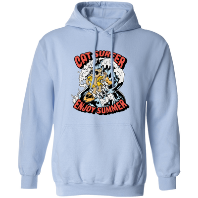 Cat Surfer Enjoy Summer, Surfing On The Beach, Summer Vacation Pullover Hoodie