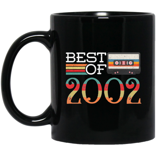 Best Of 2002, Vintage 18th Gift, Birthday Anniversary Gift, Retro Cassette Black Mug