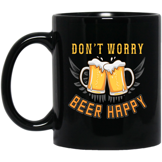 Don't Worry, Beer Happy, Cheer Up, Beer Retro Black Mug