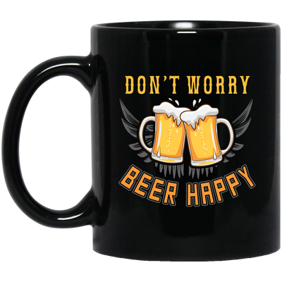 Don't Worry, Beer Happy, Cheer Up, Beer Retro Black Mug