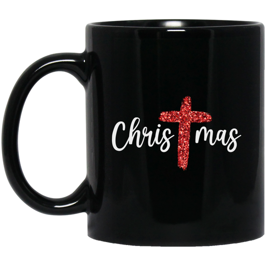 Red Glitter Christmas, Pastor Gift, Merry Christmas, Red Christian, Trendy Chrismas Black Mug