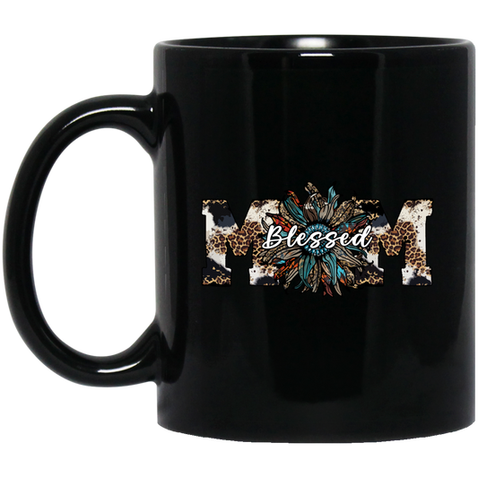 Blessed Mom, Leopard Mom, Mother_s Day Gifts, Mama Sunflower Black Mug