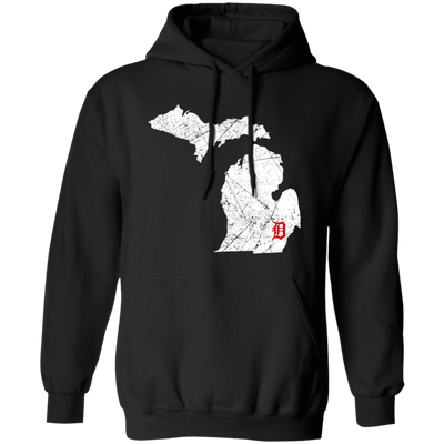 Detroit City, Michigan Map Lakes, Letter D Nature Gift, Love Michigan Pullover Hoodie