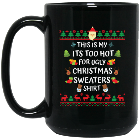 This Is My Christmas, Merry Christmas, Santa Pattern Black Mug