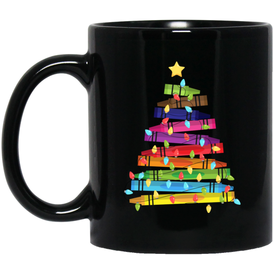 Crayon Xmas Tree, Crayon-mas Tree With Light Line, Merry Christmas, Trendy Christmas Black Mug