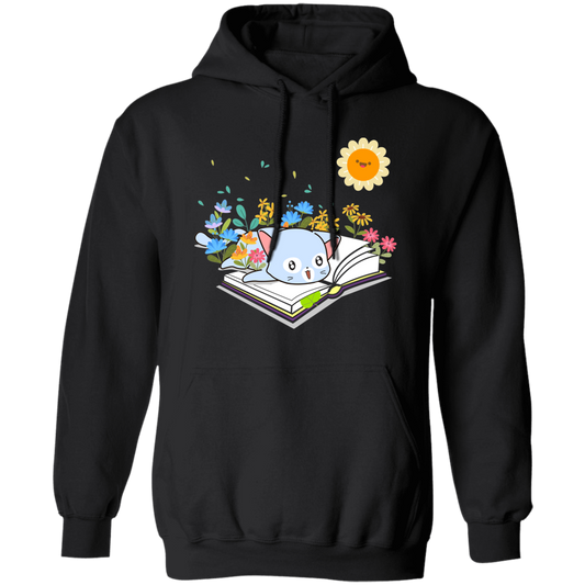 Cute Cat In Spring, Cat With Book Under The Sun Pullover Hoodie