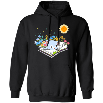 Cute Cat In Spring, Cat With Book Under The Sun Pullover Hoodie