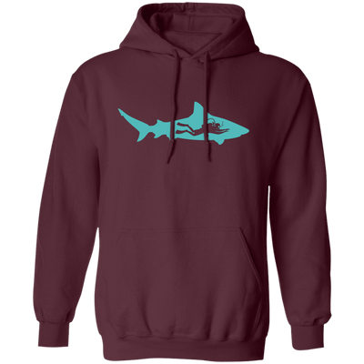 Diving Gift, Diving Silhouette, Shark Lover, Diver Gift Pullover Hoodie