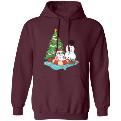 Funnny Santa, Merry Christmas Snow White, Santa In Pool Pullover Hoodie