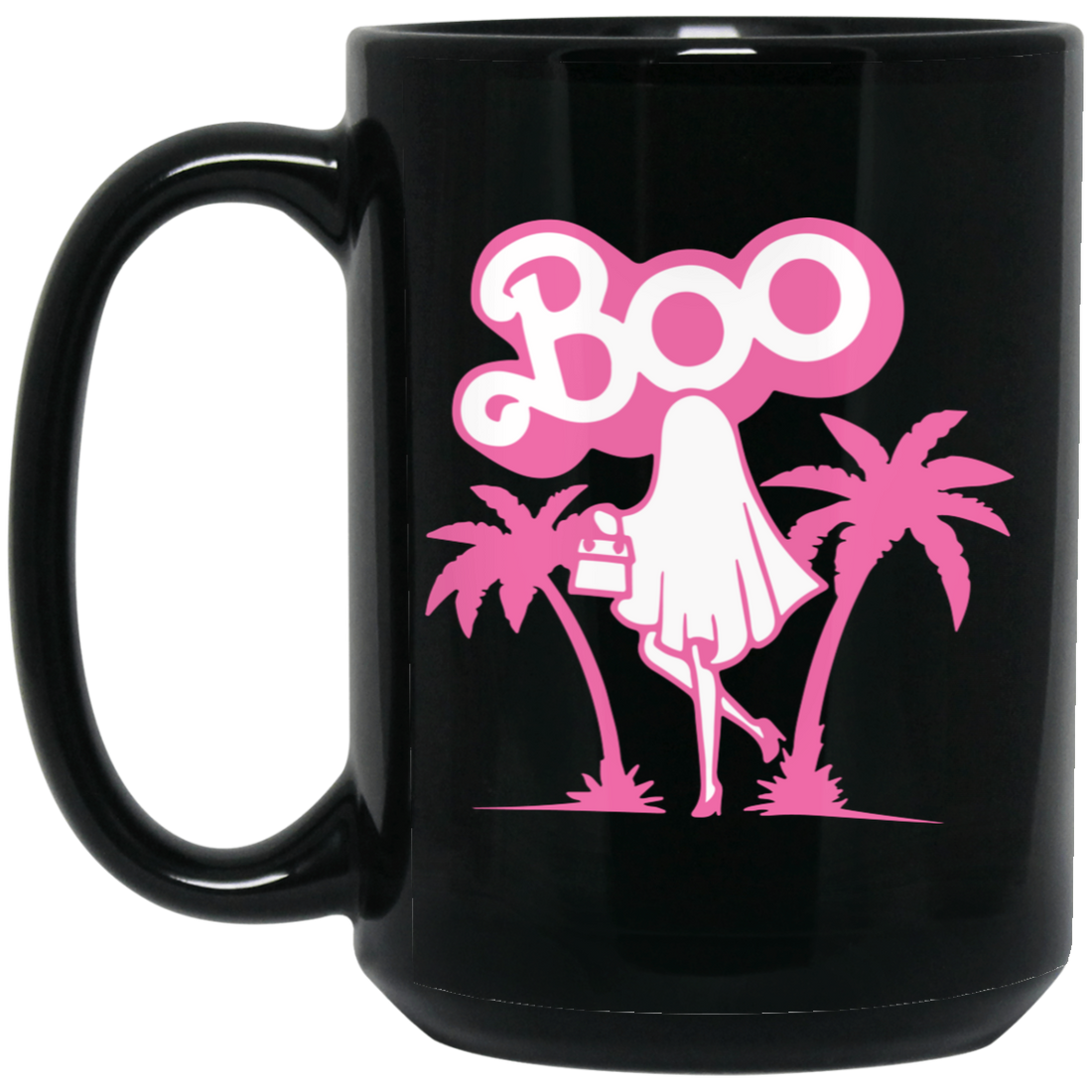 Maliboo, Ghost Boo, Ghost Pink, Pinky Ghost, Woman Boo Black Mug