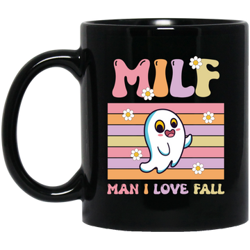 Milf Boo, Man I Love Fall, Groovy Boo, Cute Boo Black Mug