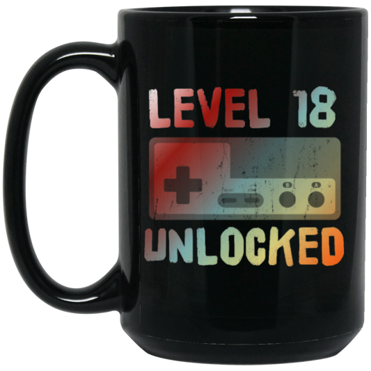 18th Birthday, 18 Years Old, Level 18 Unlocked, Rainbow Cassette Love Black Mug