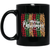 Plaid Pattern, Retro Christmas, Leopard Christmas, Merry Christmas, Trendy Christmas Black Mug