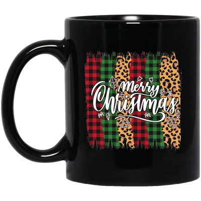 Plaid Pattern, Retro Christmas, Leopard Christmas, Merry Christmas, Trendy Christmas Black Mug