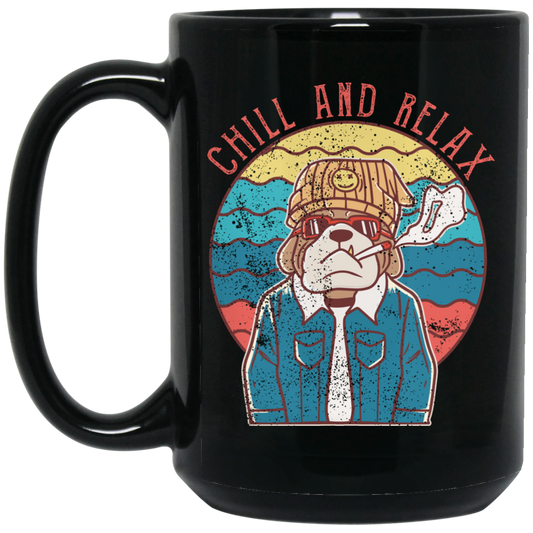 Chill And Relax, Dog Dad, Retro Dog, Cool Dog Black Mug