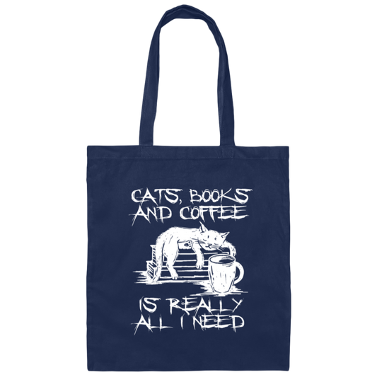 Cats, Books and Coffee Is All I Need Gift Canvas Tote Bag