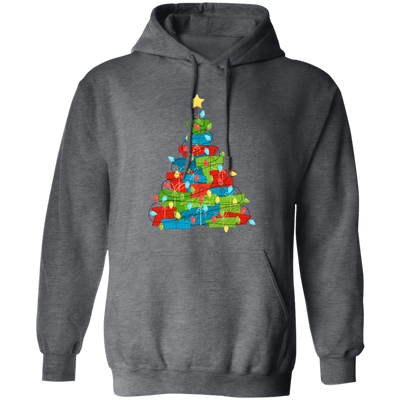 Christmas Tree Made From Gift Box, Xmas Light Line, Merry Christmas, Trendy Christmas Pullover Hoodie