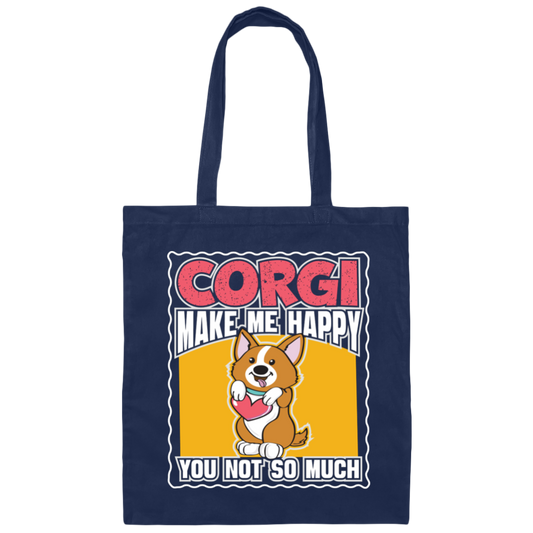 Corgi Make Me Happy, You Not So Much, Retro Corgi Canvas Tote Bag