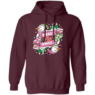 Merry Xmas, Trendy Snowman, Pinky Snowman, Pink Christmas, Merry Christmas, Trendy Christmas Pullover Hoodie