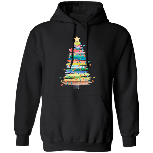 Xmas Tree Watercolor Style, Watercolor Xmas Tree, Merry Christmas, Trendy Christmas Pullover Hoodie