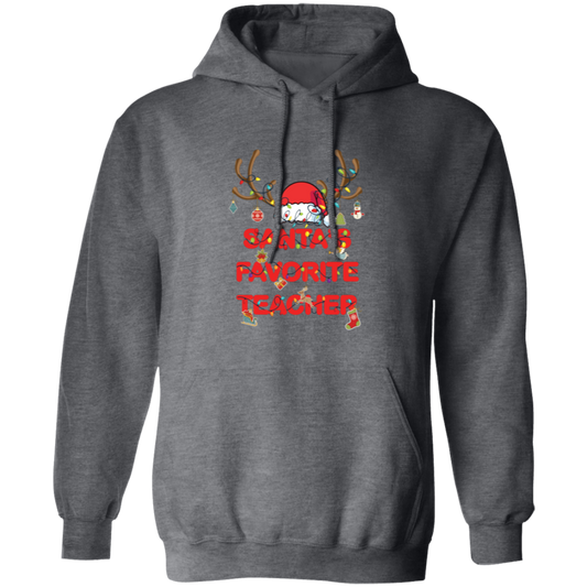 Santa Favorite Teacher, Santa Teacher, Funny Santa, Deer Santa Pullover Hoodie