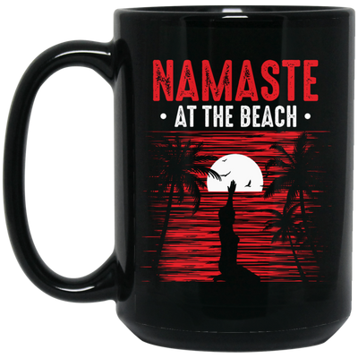 Namaste At The Beach, Retro Yoga, Yoga On Seaside Black Mug