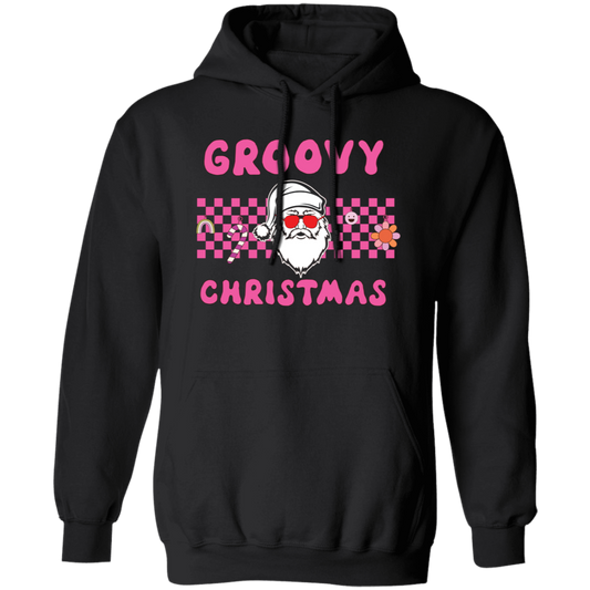 Groovy Christmas, Cool Santa, Pink Groovy Xmas, Merry Christmas, Trendy Christmas Pullover Hoodie