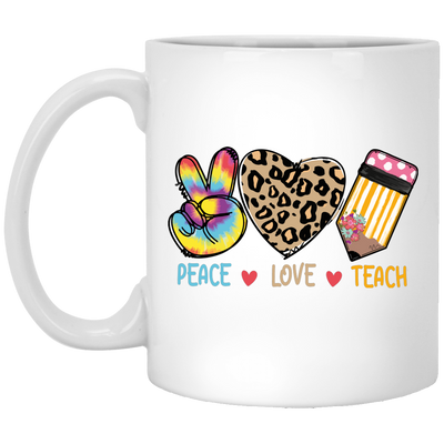 Peace Love Teach, Colorful Peace, Leopard Love White Mug