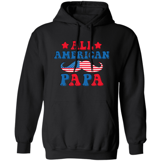 Papa, Father's Day, American Papa, Beard American Dad Pullover Hoodie