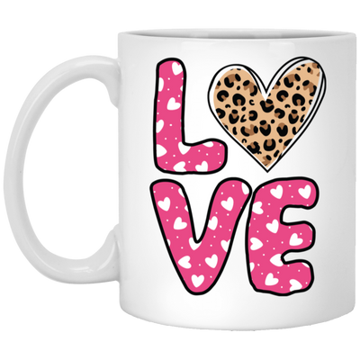 Love Heart Design, Leopard Pattern, Valentine's Day White Mug