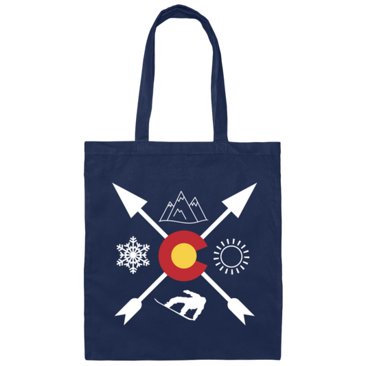 Denver Colorado, Snowboarding Direction, Sun Snow And Mountain Canvas Tote Bag