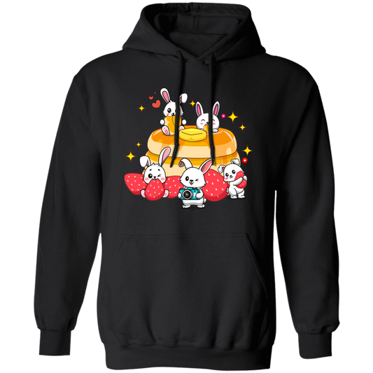 Bunnies With Pancake, Strawberries And Pancake Pullover Hoodie