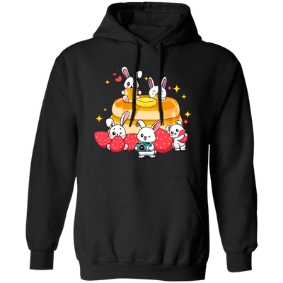 Bunnies With Pancake, Strawberries And Pancake Pullover Hoodie