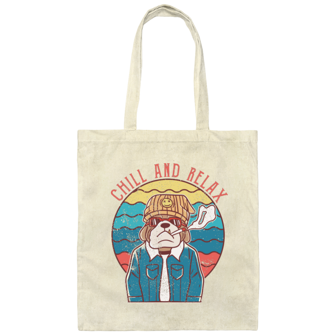 Chill And Relax, Dog Dad, Retro Dog, Cool Dog Canvas Tote Bag