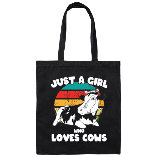 Cow Retro, Just A Girl Who Loves Cows, Scottish Highland Canvas Tote Bag