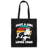 Cow Retro, Just A Girl Who Loves Cows, Scottish Highland Canvas Tote Bag