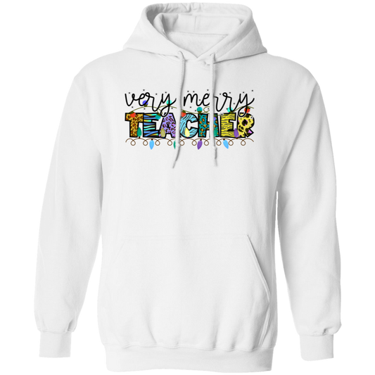 Very Merry Teacher, Merry Christmas, Trendy Christmas, Xmas Lights Pullover Hoodie