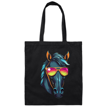 Funny Racing Horse, Horse Wear Sunglasses, Looking Directly At You Canvas Tote Bag