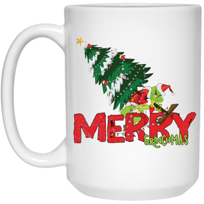 Merry Grinchmas, Merry Christmas, Grinch With Xmas Tree White Mug