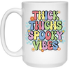Thick Thighs Spooky Vibes, Spooky Boo, Groovy Boo White Mug