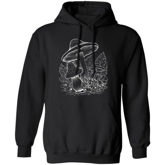 Aesthetic Mushroom, Cottagecore Design, Mushroom Lineart white Pullover Hoodie