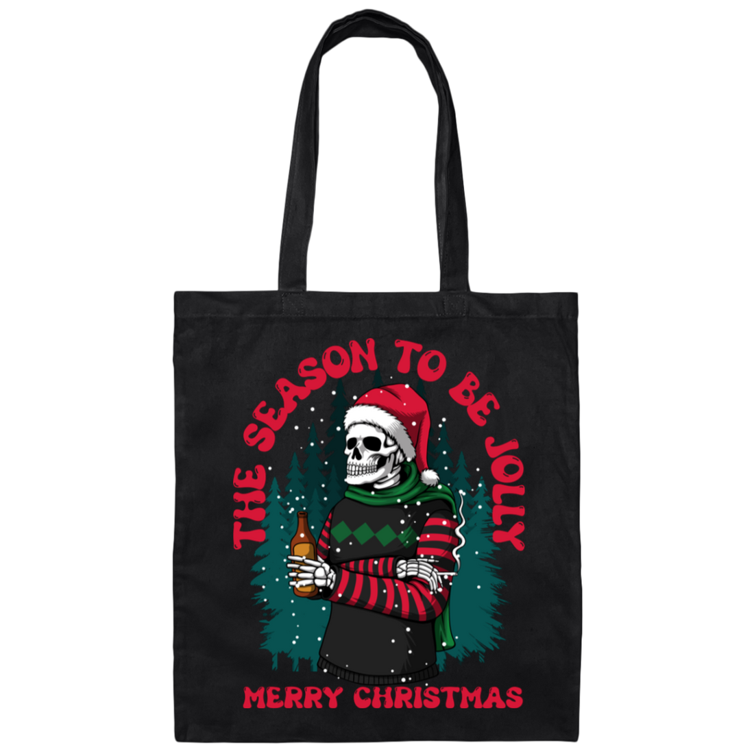 The Season To Be Jolly, Merry Christmas, Trendy Christmas, Skeleton Santa Canvas Tote Bag