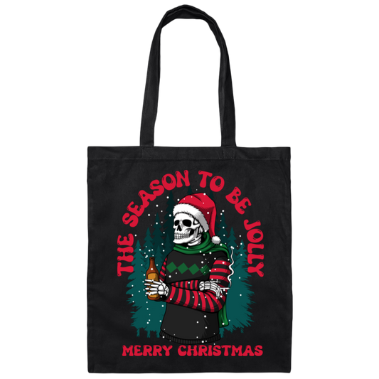 The Season To Be Jolly, Merry Christmas, Trendy Christmas, Skeleton Santa Canvas Tote Bag