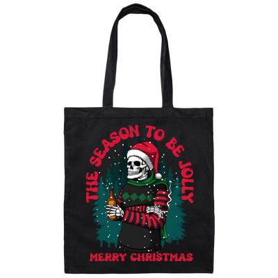 The Season To Be Jolly, Merry Christmas, Trendy Christmas, Skeleton Santa Canvas Tote Bag