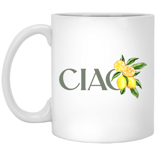 Ciao Lemon, Italian Lemon, Botanical Language, Language Lover, Cottagecore Ciao White Mug