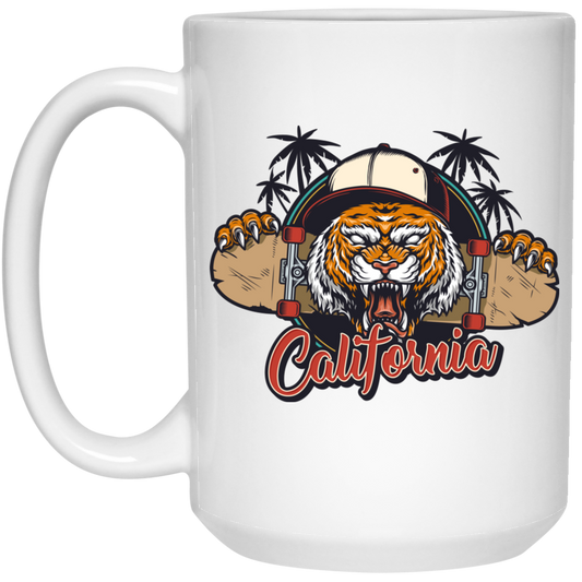 Tiger In California, California Beach, California Island White Mug