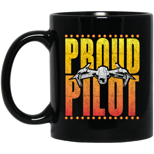 Drone Pilot, Flight Multicopter, Proud Of Pilot, Retro Airplane Love Gift Black Mug