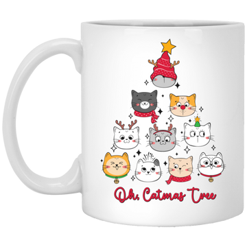 Catmas Tree, Merry Catmas, Cute Cat, Merry Christmas, Trendy Christmas White Mug
